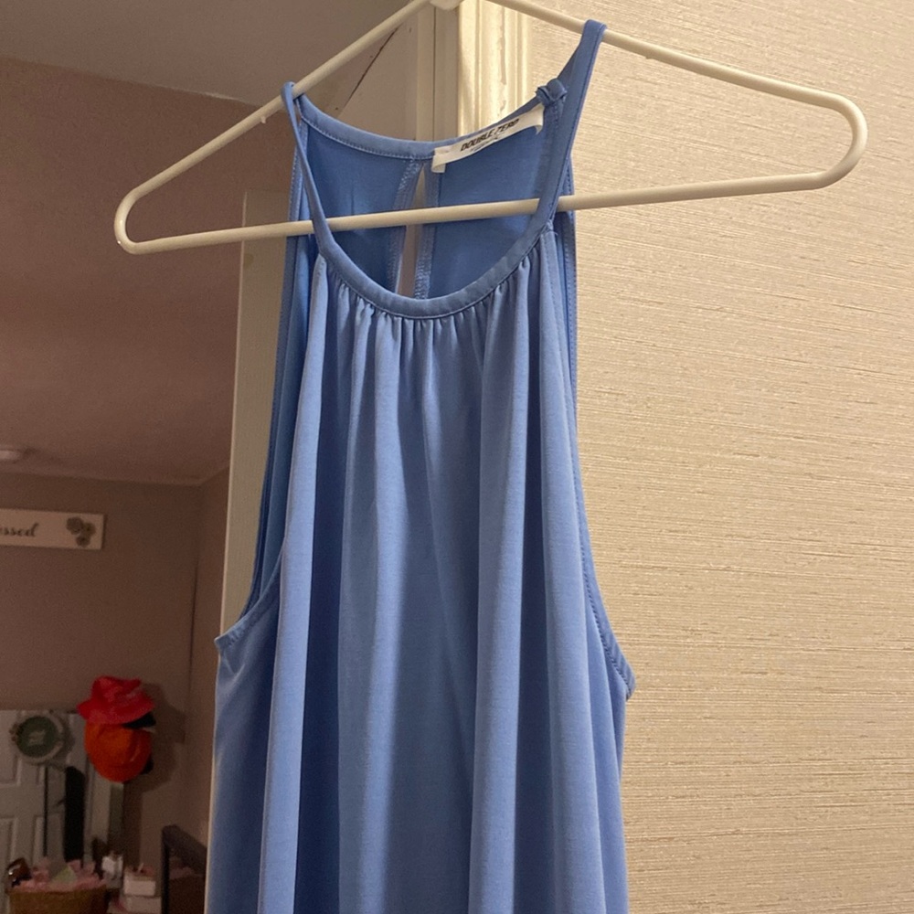 Blue spaghetti strap dress with cute bottom design